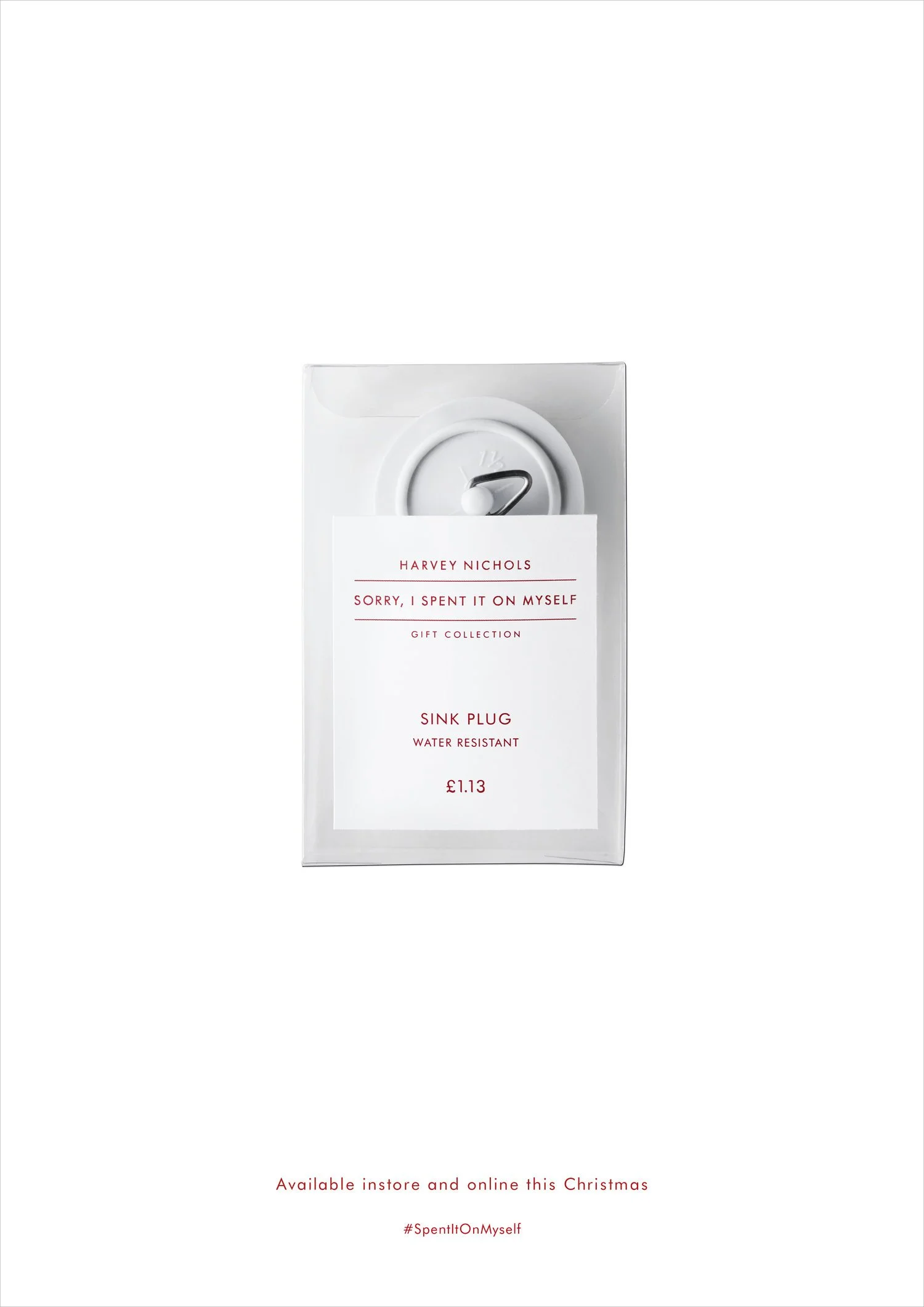 Harvey Nichols Water Resistant Sink Plug gift in clear luxury packaging