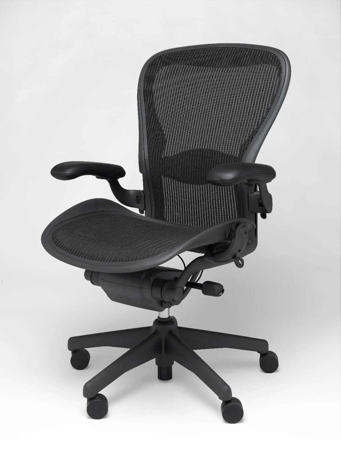 Black Aeron office chair designed by Don Chadwick and Bill Stumpf