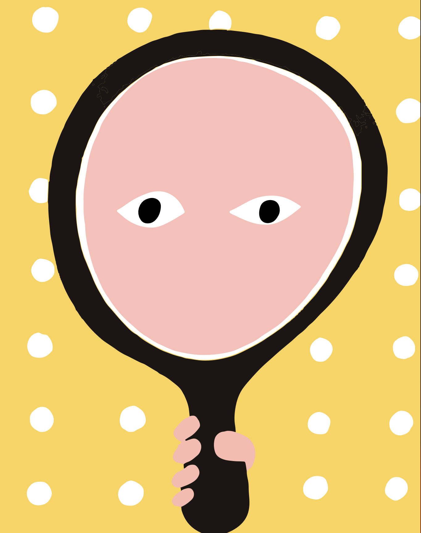 Ann and Paul Rand illustration of a child looking into a hand mirror on a yellow dotted background